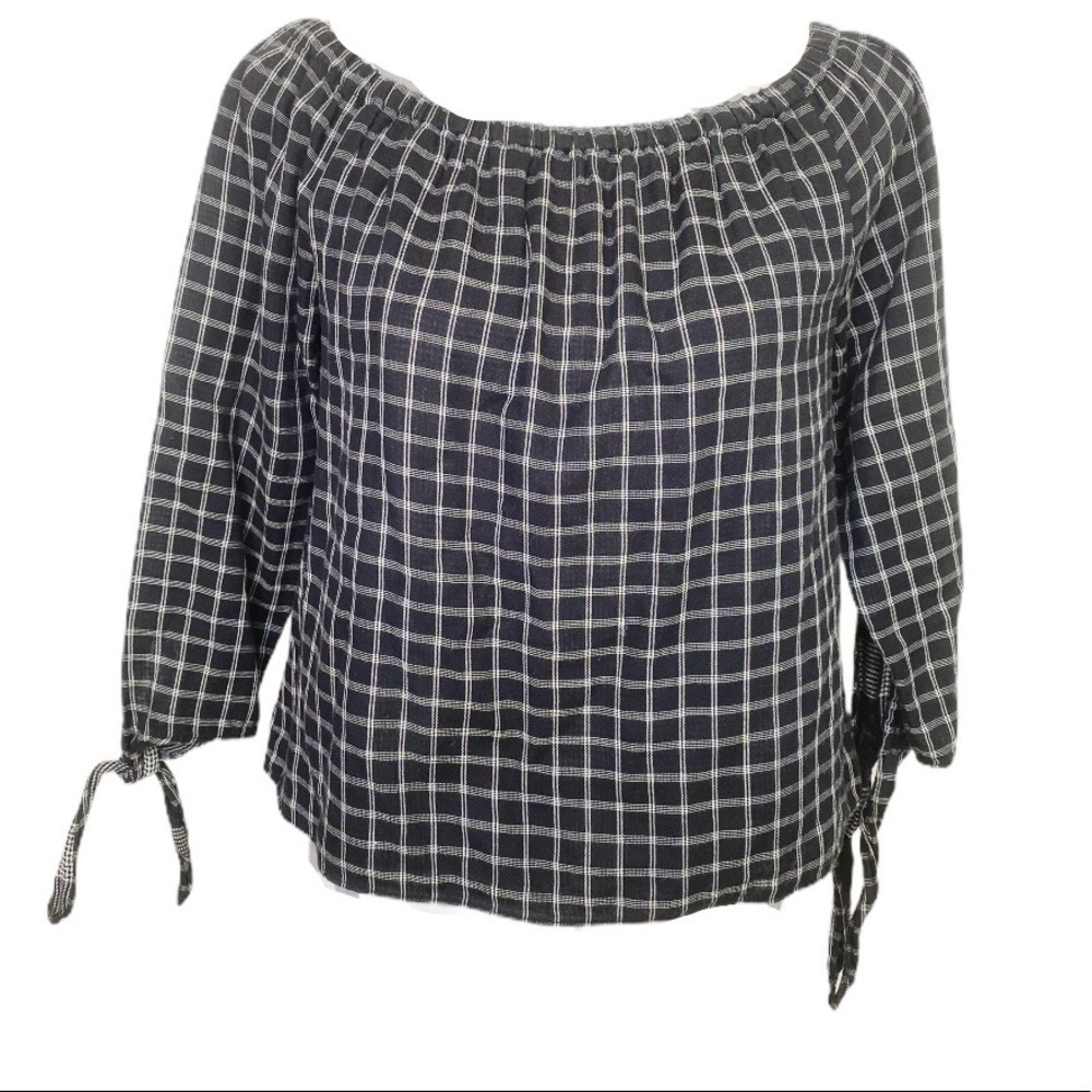 MADEWELL Off Shoulder Plaid Blouse Size XXS - Picture 2 of 3